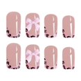 thumbnail image 1 of Short Glossy Leopard Print Bow Nails 24 Removable Wearable On Designs, 1 of 9