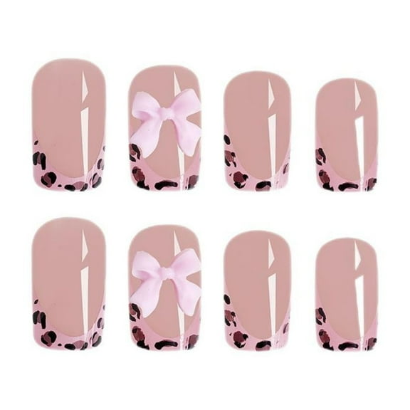 Short Glossy Leopard Print Bow Removable Nails - 24 Wearable Designs