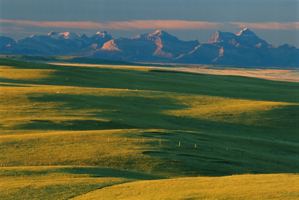 Short Grass Prairie And Rocky Mountains From Head-Smashed-In Buffalo Jump Alberta Canvas Art - Mike Grandmaison Design Pics (18 x 12)