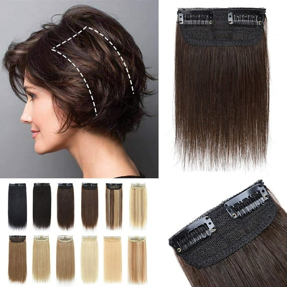 Short Hair Extensions Clip in Human Hair 1PCS 2 Clips Clip in Hairpieces Remy Hair For Women with Short Hair Adding Hair Volume