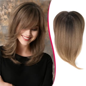 Short Hair Topper 12 Inch Layered Hair Toppers with Curtain Bangs for Women with Thinning Hair or Hair Loss Synthetic Wiglets Hair Pieces for Women(Ash Light Brown with Highlights)