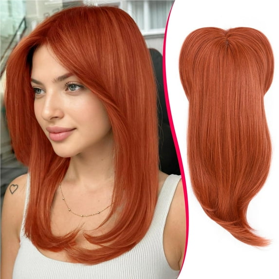 Short Hair Topper 12 Inch Layered Hair Toppers with Curtain Bangs for Women with Thinning Hair or Hair Loss Synthetic Wiglets Hair Pieces for Women(Ash Light Brown with Highlights)