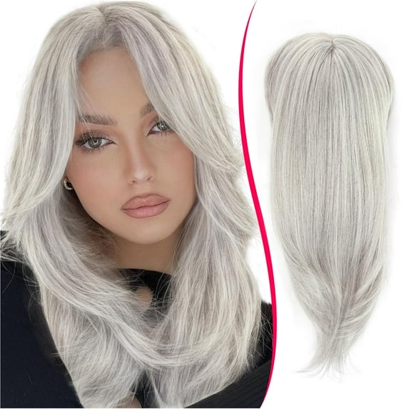 Short Hair Topper 12 Inch Layered Hair Toppers with Curtain Bangs for Women with Thinning Hair or Hair Loss Synthetic Wiglets Hair Pieces for Women(Ash Light Brown with Highlights)