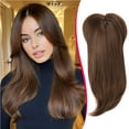 thumbnail image 1 of Short Hair Topper 12 Inch Layered Hair Toppers with Curtain Bangs for Women with Thinning Hair or Hair Loss Synthetic Wiglets Hair Pieces for Women(Ash Light Brown with Highlights), 1 of 5