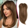 thumbnail image 1 of Short Hair Topper 12 Inch Layered Hair Toppers with Curtain Bangs for Women with Thinning Hair or Hair Loss Synthetic Wiglets Hair Pieces for Women(Ash Light Brown with Highlights), 1 of 6