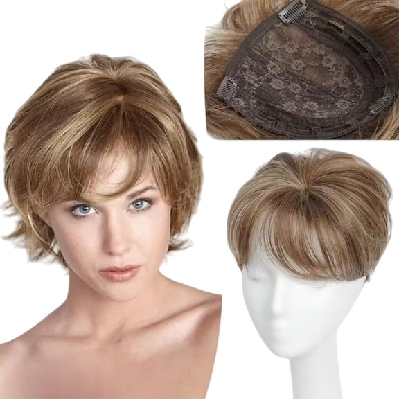 Short Hair Topper for Thinning Hair 5.5 Inch Short Cut Toppers Pieces Natural Curly Texture Synthetic Mix Grey Wiglets Hairpieces