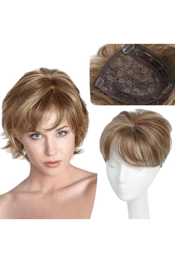 Short Hair Topper for Thinning Hair 5.5 Inch Short Cut Toppers Pieces Natural Curly Texture Synthetic Mix Grey Wiglets Hairpieces