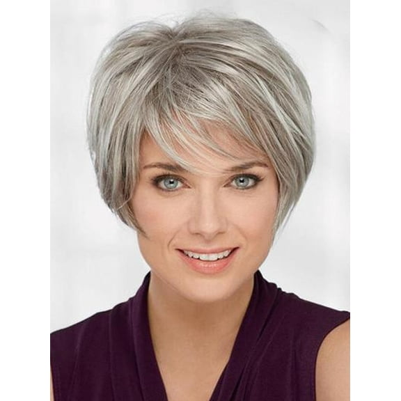 Short Hair Wigs with Bangs, Straight Pixie Cut Blonde Mixed Brown Synthetic Wig