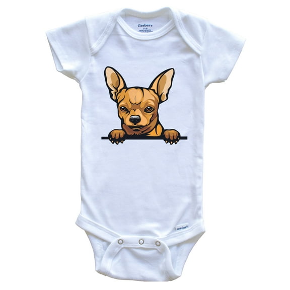 Short Haired Chihuahua Dog Breed Cute Baby Bodysuit v3, 6-9 months white