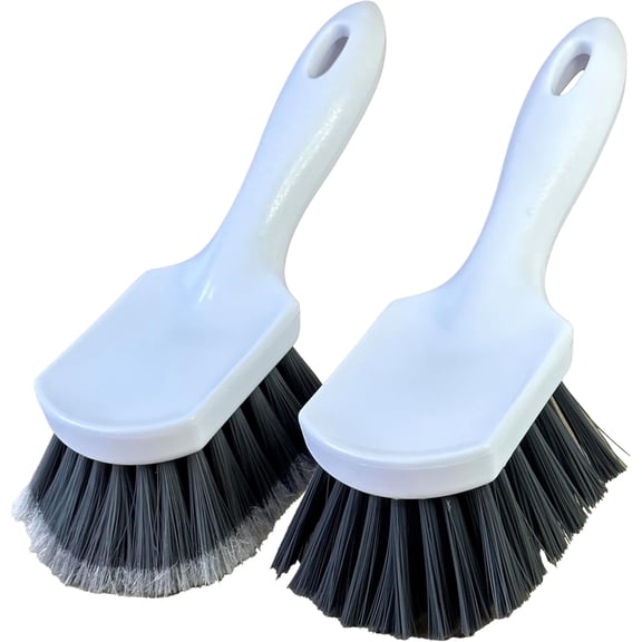 Short Handle Car Wheel Hub and Tire Brush | Car Beauty Car Wash Brush | Deep Cleaning Brush, for Tires, Rims, Fenders, Carpets, and Interiors | Soft and Hard Bristles | 2 Pack