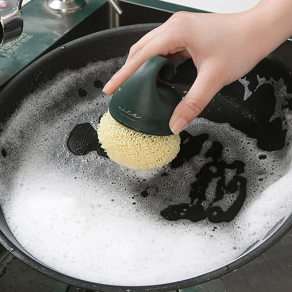 Short Handle Pot Scrubber | Dishwashing Brush for Stove Decontamination | Oil Stain Cleaning Ball | Non-Shedding Scrub Brush | Kitchen & Household Cleaning Tool