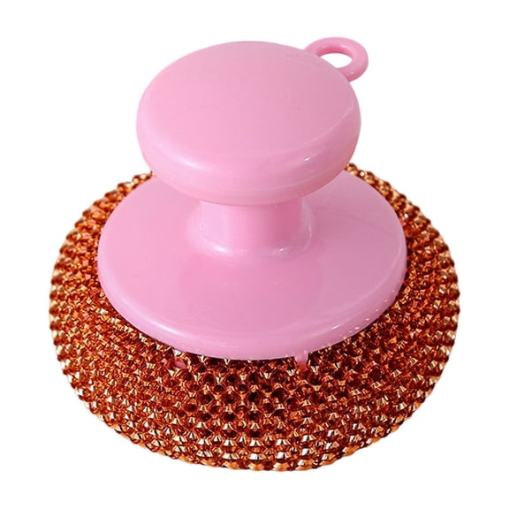 Short Handle Stainless Steel Pot Scrubber Brush, Metal Sponge For Kitchen Pots Pans Baking Sheet, Heavy Duty Non Scratch Cleaner For Cookware, Pink 8x7cm