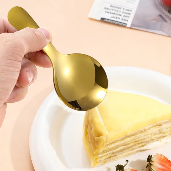 Short-Handled Stainless Steel Coffee Spoon - Friendly Dessert Spoon for Cake, Sweets & Snacks, Safe Dishwasher-Safe Utensil for Home Kitchen Use, 1.77*4.06in, Gold