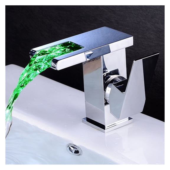 Short/High Brass Waterfall LED Bathroom Basin Faucet Cold Hot Mixer Crane Sink Tap Black Color Change Powered by Water Flow