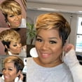 thumbnail image 1 of Short Highlight Bob Wig Human Hair Ombre Pixie Cut wigs for Black Women Human Hair Wigs Short Layered None Lace Front Wigs Full Machine Made Wig Glueless Wig Brown with Blonde, 1 of 5