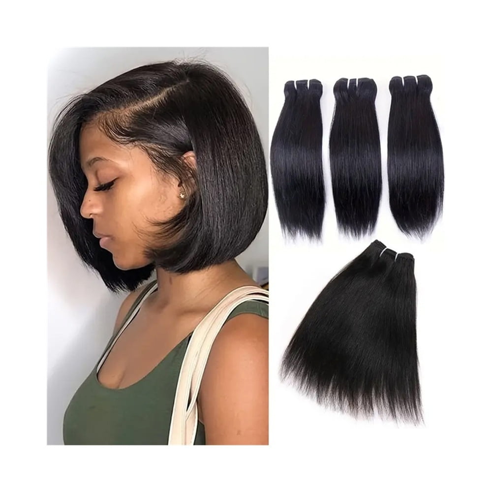 Short Human Hair Bundles Bone Straight Brazilian Virgin Hair Weave Natural Color Hair Extensions