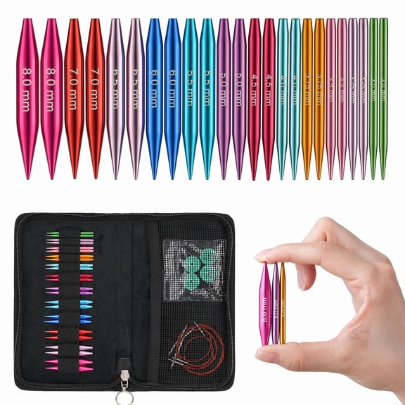 Short Interchangeable Knitting Needles Set, 2-Inch Circular Needles Kit with 12 Sizes and and Flexible Cables for Socks, Hats and Sweaters