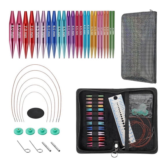 Short Interchangeable Knitting Needles Set, 2-Inch Metal Circular Knitting Needles Kit for Beginners, 12 Pairs