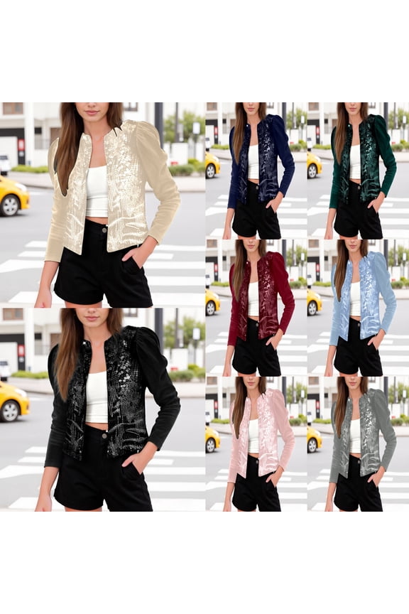 Short Jackets for Women Casual Glitter Corduroy Patchwork Coat Stylish Winter Spring Womens Sequin Outerwear Beige XL