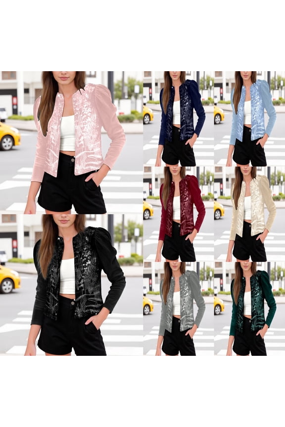 Short Jackets for Women Casual Glitter Corduroy Patchwork Coat Stylish Winter Spring Womens Sequin Outerwear Pink L
