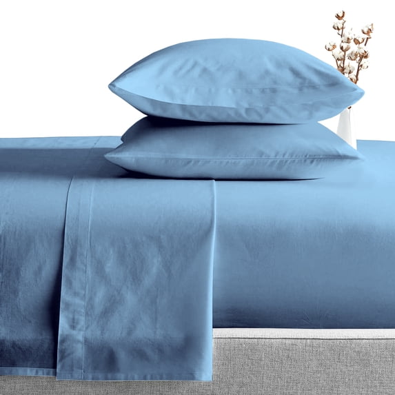 Short King Size 1000 TC 4 Piece Sheet Set Egyptian Cotton Bed Sheets Luxury Solid Sateen Weave for Soft & Silky Feel Deep Pocket (1 Flat, 1 Fitted Sheet, 2 Pillowcase, Mediterranean Blue)