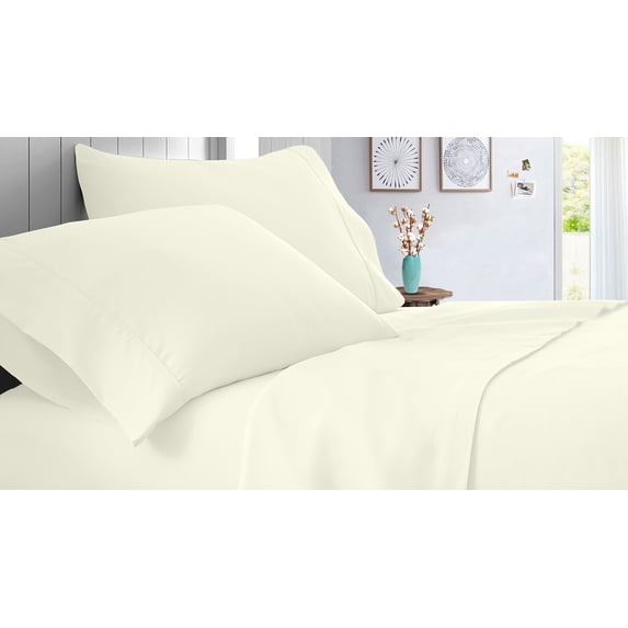 Short King Size 1000 Thread Count Sheet Set Solid - 4 Piece - Hotel Luxury Bed Sheets- 24" Deep Pockets Easy Fit - Breathable & Cooling Sheets ( Ivory )