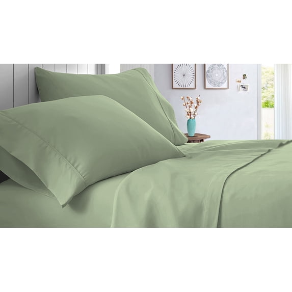 Short King Size 1000 Thread Count Sheet Set Solid - 4 Piece - Hotel Luxury Bed Sheets- 30" Deep Pockets Easy Fit - Breathable & Cooling Sheets ( Moss)