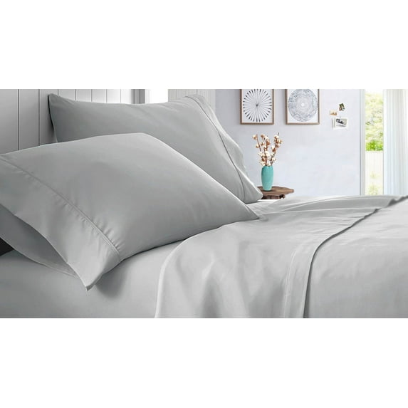 Short King Size 800 Thread Count Sheet Set Solid - 4 Piece - Hotel Luxury Bed Sheets- 21" Deep Pockets Easy Fit - Breathable & Cooling Sheets ( Light Gray )