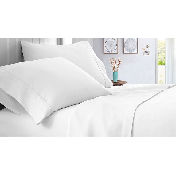 Short King Size Giza Cotton Sheet Set Solid - 4 Piece - Hotel Luxury Bed Sheets- 21" Deep Pockets Easy Fit - Breathable & Cooling Sheets ( White )