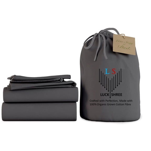 Short King Size Organic Cotton Sheet Set- 100% Organic 800-Thread-Count - 12" Deep Pockets 800TC Organic Sheets - Dark Grey