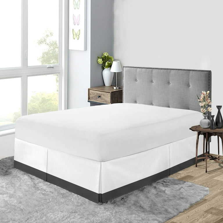 Short King Size Tailored Drop Dual Tone Solid Bed Skirt with 