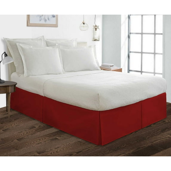 Short King Size Tailored Drop Pleated Solid Bed Skirt with Adjustable Elastic Belt Microfiber Fabric Fade & Wrinkle Resistant Bed Frame Cover Easy to Fit & Care (12 Inch Drop, Burgundy)