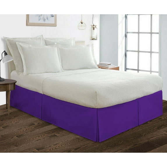Short King Size Tailored Drop Pleated Solid Bed Skirt with Adjustable Elastic Belt Microfiber Fabric Fade & Wrinkle Resistant Bed Frame Cover Easy to Fit & Care (11 Inch Drop, Purple)
