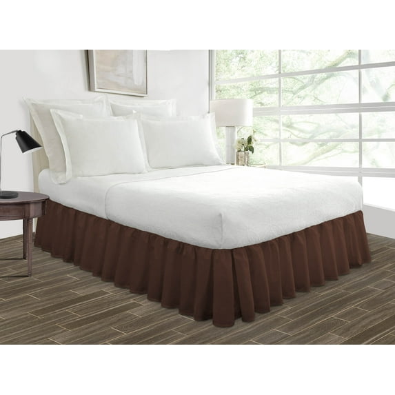 Short King Size Tailored Drop Ruffled Solid Bed Skirt with Adjustable Elastic Belt Microfiber Fabric Fade & Wrinkle Resistant Bed Frame Cover Easy to Fit & Care (14 Inch Drop, Chocolate)