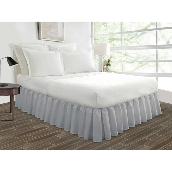 Short King Size Tailored Drop Ruffled Solid Bed Skirt with Adjustable Elastic Belt Microfiber Fabric Fade & Wrinkle Resistant Bed Frame Cover Easy to Fit & Care (23 Inch Drop, Light Grey)