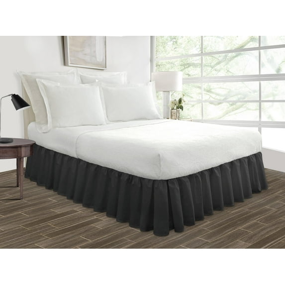 Short King Size Tailored Drop Ruffled Solid Bed Skirt with Adjustable Elastic Belt Microfiber Fabric Fade & Wrinkle Resistant Bed Frame Cover Easy to Fit & Care (26 Inch Drop, Dark Gray)