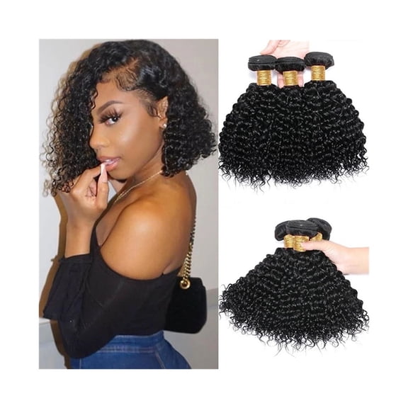 Short Kinky Curly Human Hair Bundles Natural Color 1/3/4 Bundles Brazilian Virgin Hair Weave