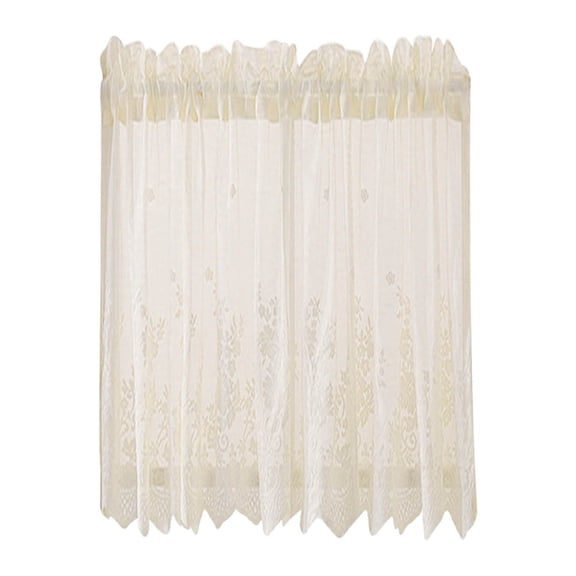 Short Lace Curtains, 1 Panel Floral Lace Sheer Curtains, 35.4X29.1" Vintage Lace Kitchen Curtains, Elegant Short Window Drapes, Country Rustic Floral Lace Curtains for Bedroom Living Room