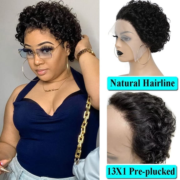 Short Lace Front Wigs Human Hair for Women Short Curly Bob Wig Black Wavy Lace Wig Black Pixie Cut Wig Brazilian Human Hair Curly Wigs
