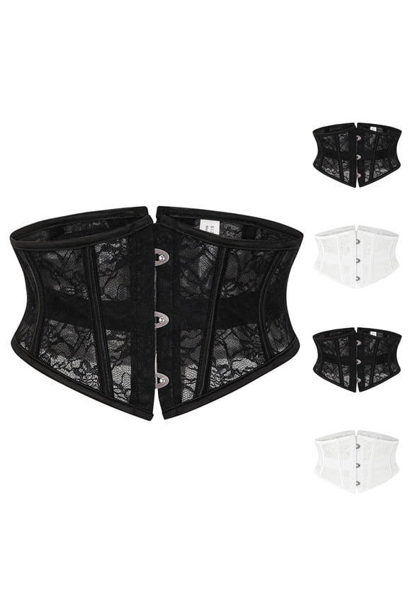 Short Lace Waist Cincher for Women, 6.3-Inch Underbust Corset with 3 Hooks & Boning for Tummy Control & Daily Shaping 1 Piece Black M