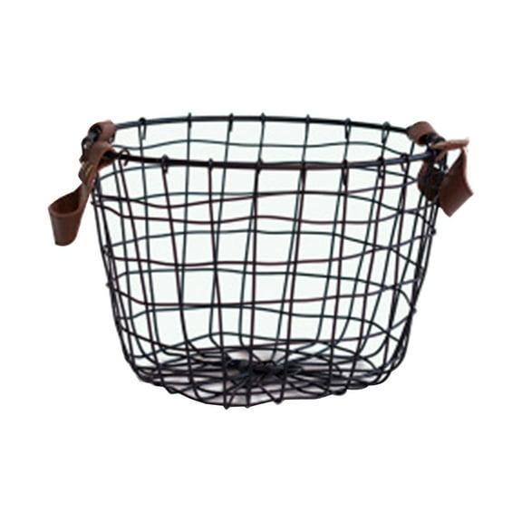 Tanuse Round Wire Basket with Handles - Black Iron Art Retro Laundry Basket for Dirty Clothes Storage, Bathroom Organizer, Versatile Home Decor Storage Solution for Closet, Bedroom and Living Room