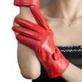 thumbnail image 1 of Short Leather Gloves Fleece Lined for Winter Cycling Gloves Driving Gloves for Women, 1 of 5