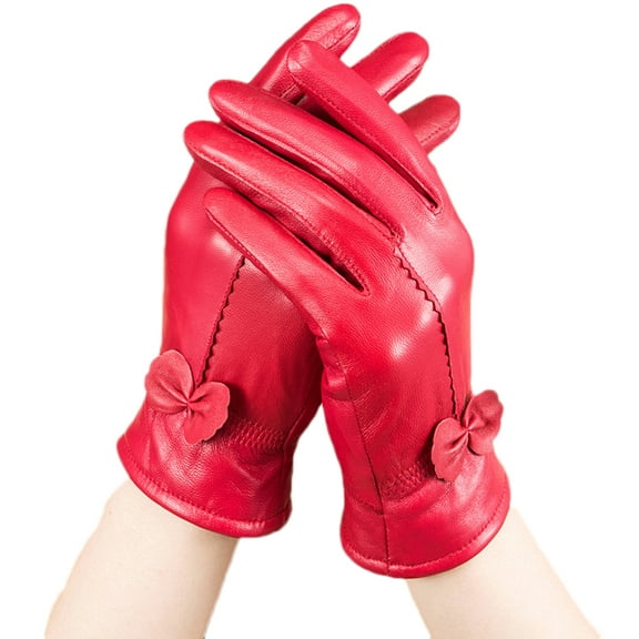 Short Leather Gloves Fleece Lined for Winter Cycling Gloves Driving Gloves