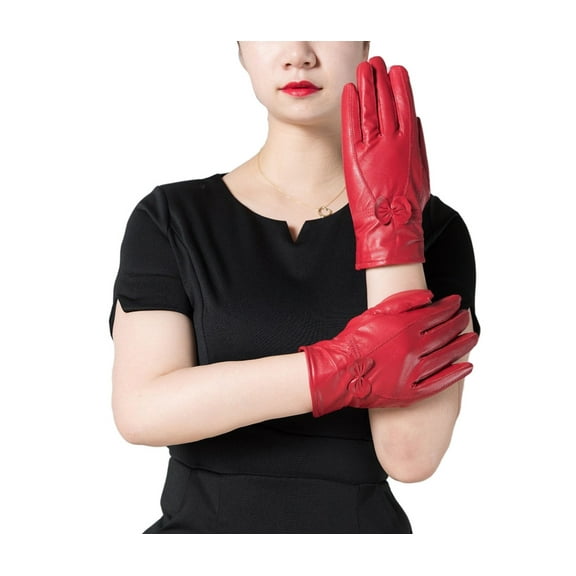 Short Leather Gloves Fleece Lined for Winter Cycling Gloves Driving Gloves