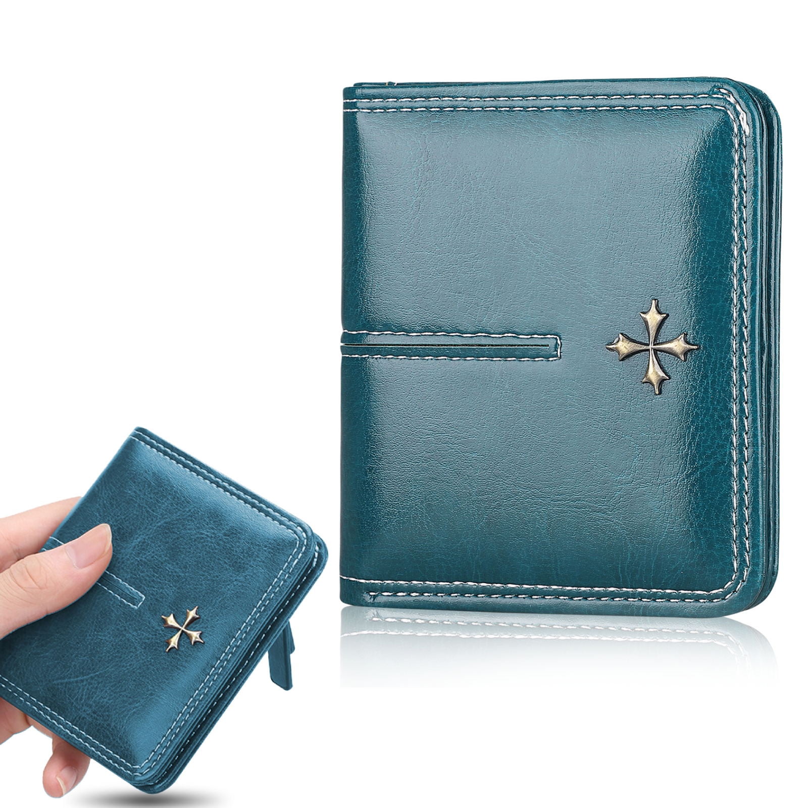 Short Leather Wallet for Women, TSV Small Bifold Buckle Purse, Pocket Card  Coin Holder with ID Window 