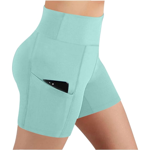 Short Leggings for Women Tummy Control High Waisted Womens Shorts Solid Color Close Fitting Yoga Pants with Functional Pockets Gym Workout Running Biking