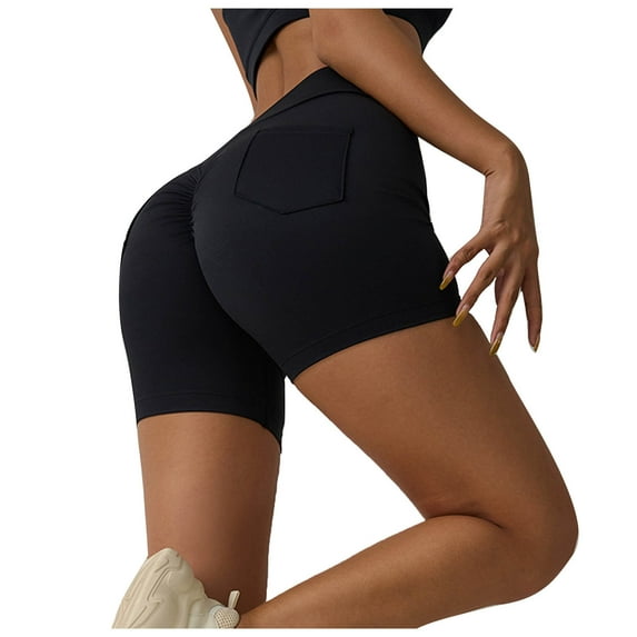 Short Leggings for Women with Pockets High Waist Hip Lifting Fitness Shorts Workout Leggings Stretch Yoga Shorts Black,M