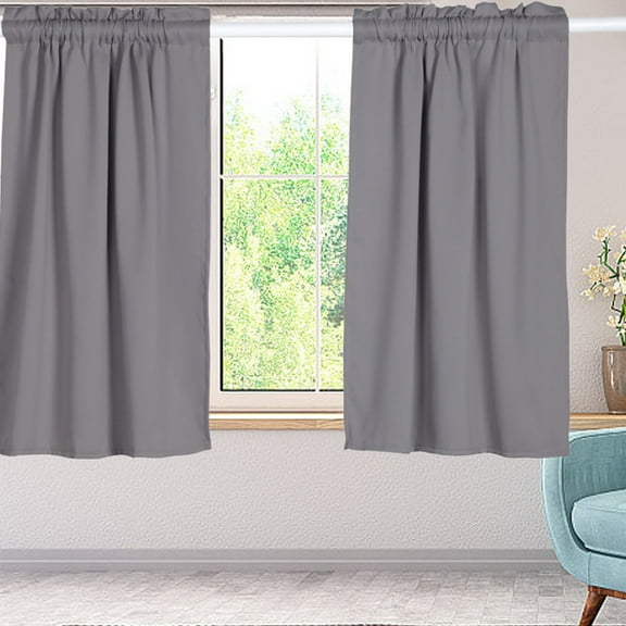 Short Length Curtain Pure Solid Color Rod Curtain Border Curtain Half Window Small Curtain for Kitchen Bathroom Bedroom 1 Panels Soft Touching Casual Curtain