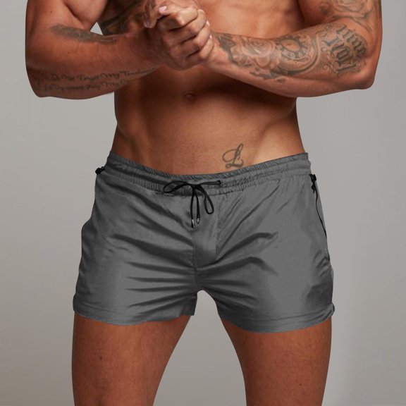 Short Men Men Casual Faddish Solid Shorts With Pocket Zipper Elastic Waist Short Pants Outdoor Sweatpants Gray M