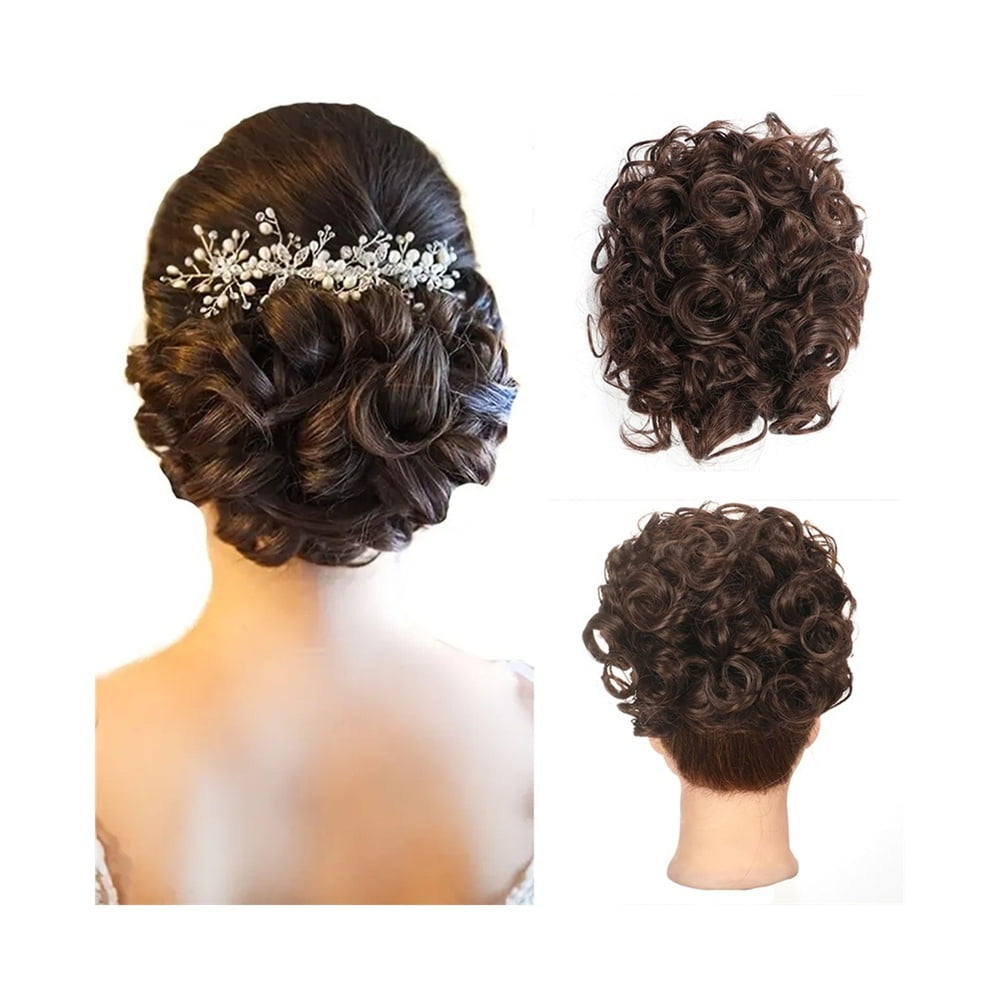 Short Messy Bun Hair Piece Curly Dish Hair Bun Extension Combs Clip in Ponytail Scrunchies